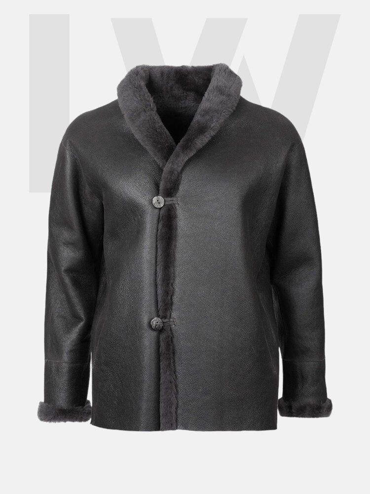 Leathwear Capelin Black Leather Coat Women's With Fur Front Side