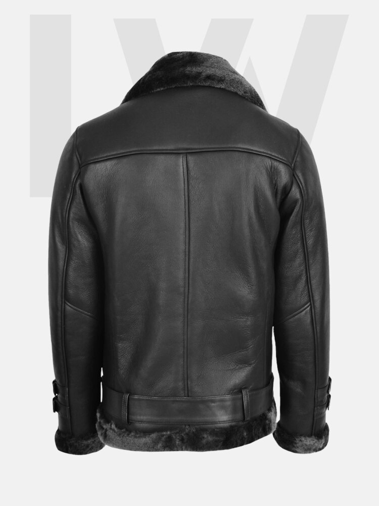 Leathwear Dempsey Black Leather Biker Jacket Men With Fur Back Side
