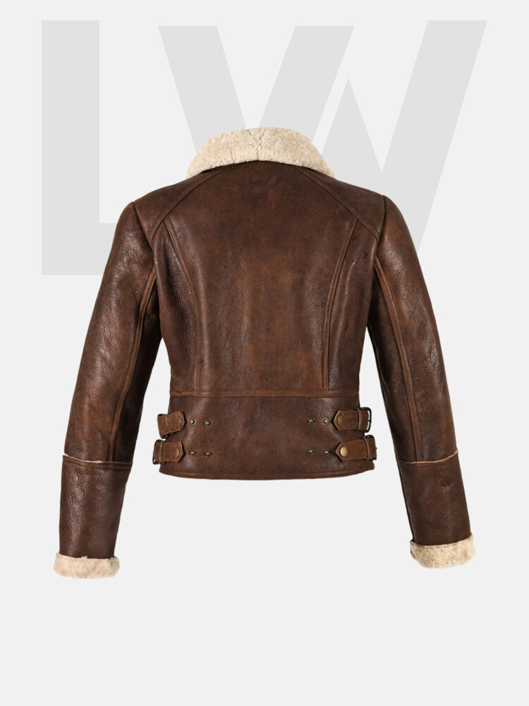 Leathwear Dorado Women’s Distressed Brown Leather Jacket With Fur Back Side