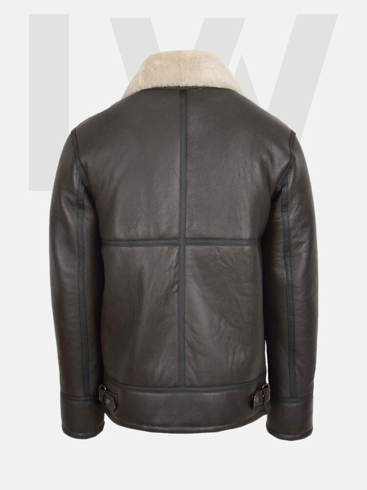 Leathwear Flounder Mens Brown Leather Jacket With White Fur Back Side