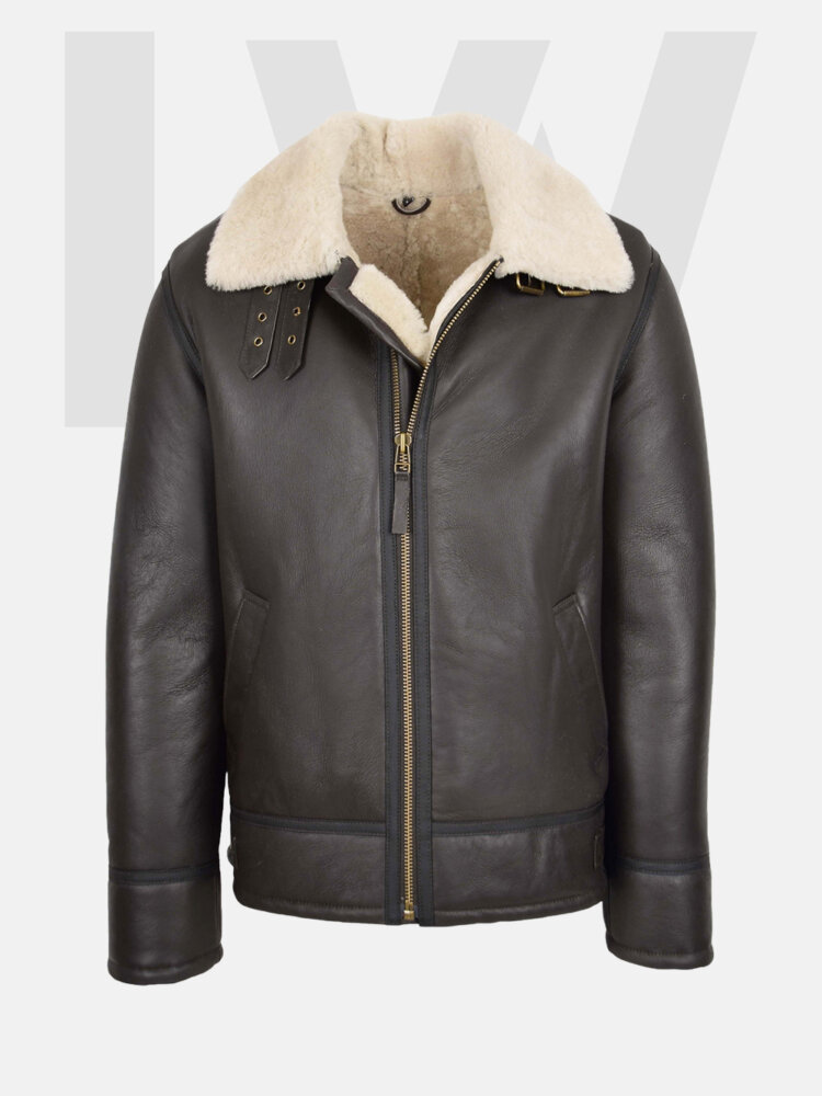 Leathwear Flounder Mens Brown Leather Jacket With White Fur Front Side