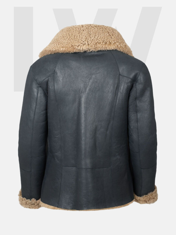 Leathwear Gravel Black Leather Coat Women's With Brown Fur Back Side