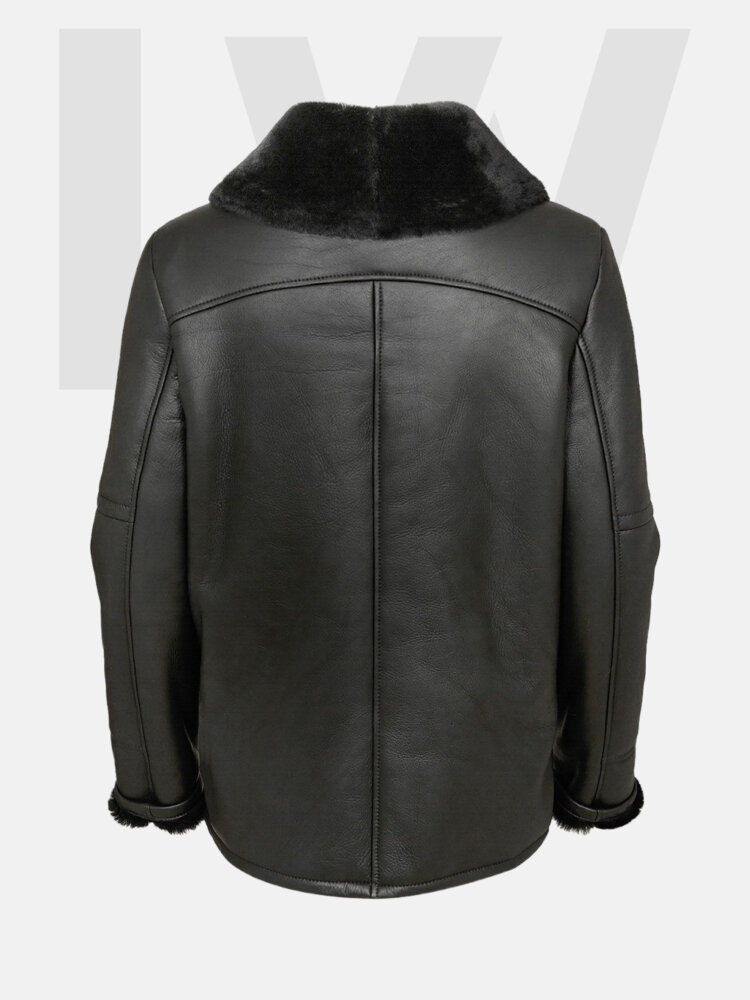 Leathwear Lamprey Women’s Black Leather Jacket With Fur Back Side