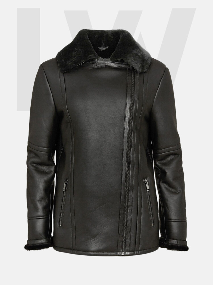 Leathwear Lamprey Women’s Black Leather Jacket With Fur Front Side