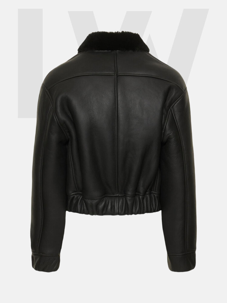 Leathwear Minnow Black Cropped Leather Jacket Women’s With Fur Back Side