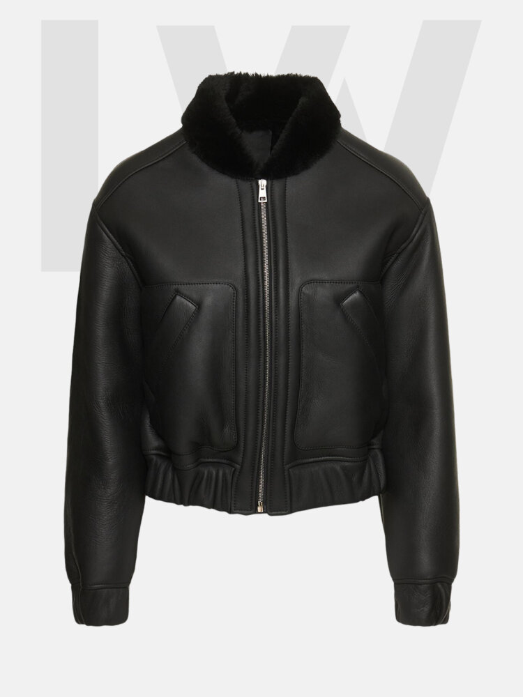 Leathwear Minnow Black Cropped Leather Jacket Women’s With Fur Front Side