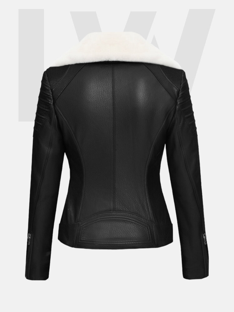 Leathwear Mullet Women’s Black Leather Jacket With Fur Back Side