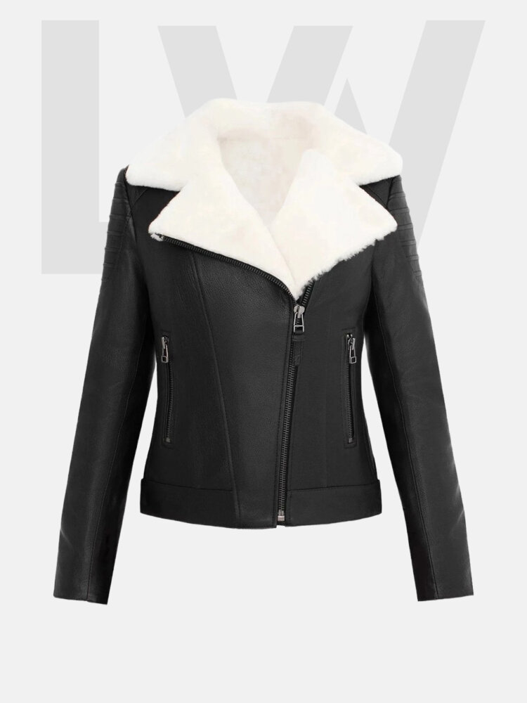 Leathwear Mullet Women’s Black Leather Jacket With Fur Front Side