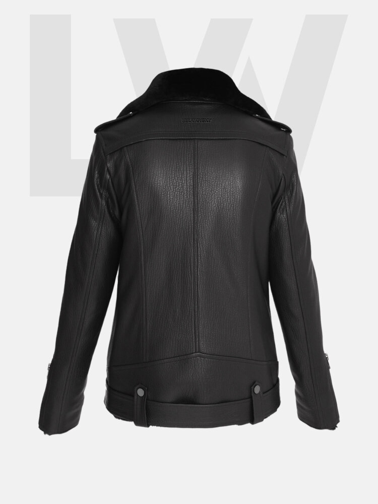 Leathwear Notothen Women’s Black Leather Jacket With Fur Back Side