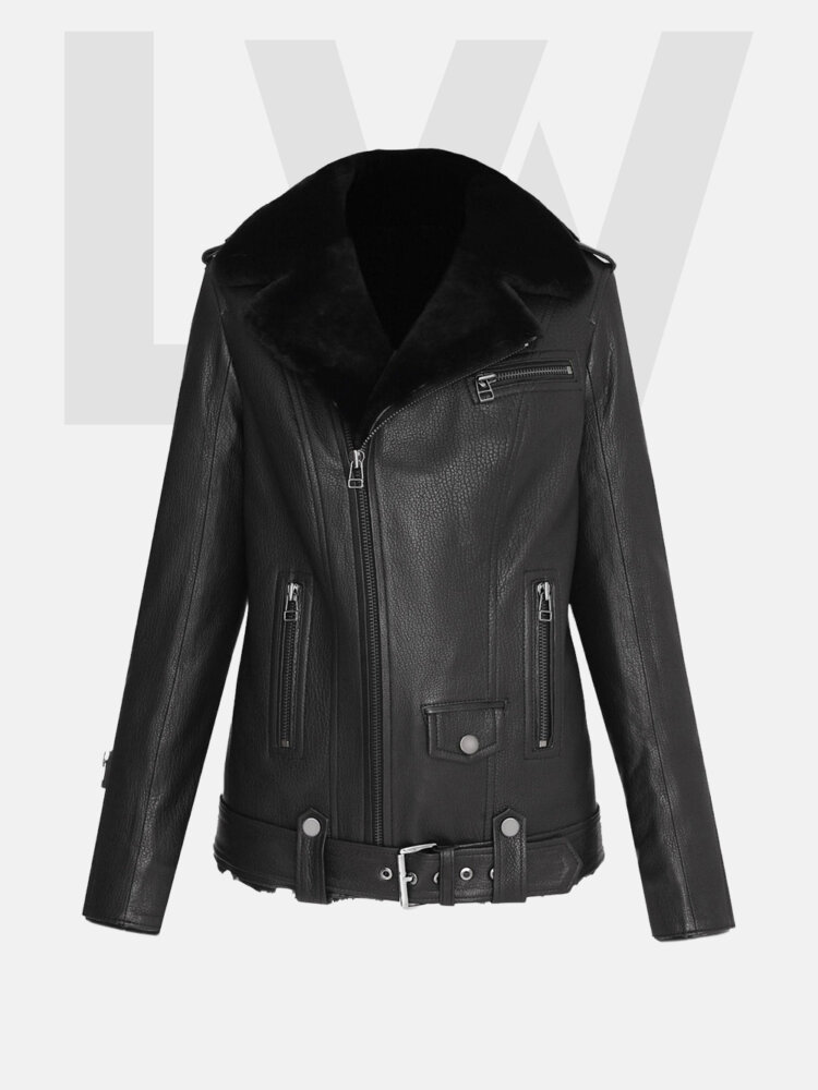 Leathwear Notothen Women’s Black Leather Jacket With Fur Front Side