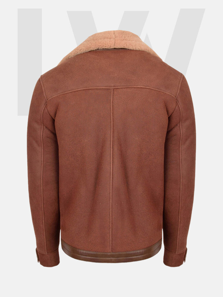 Leathwear Rasbora Ginger Brown Leather Biker Jacket Men With Fur Back Side