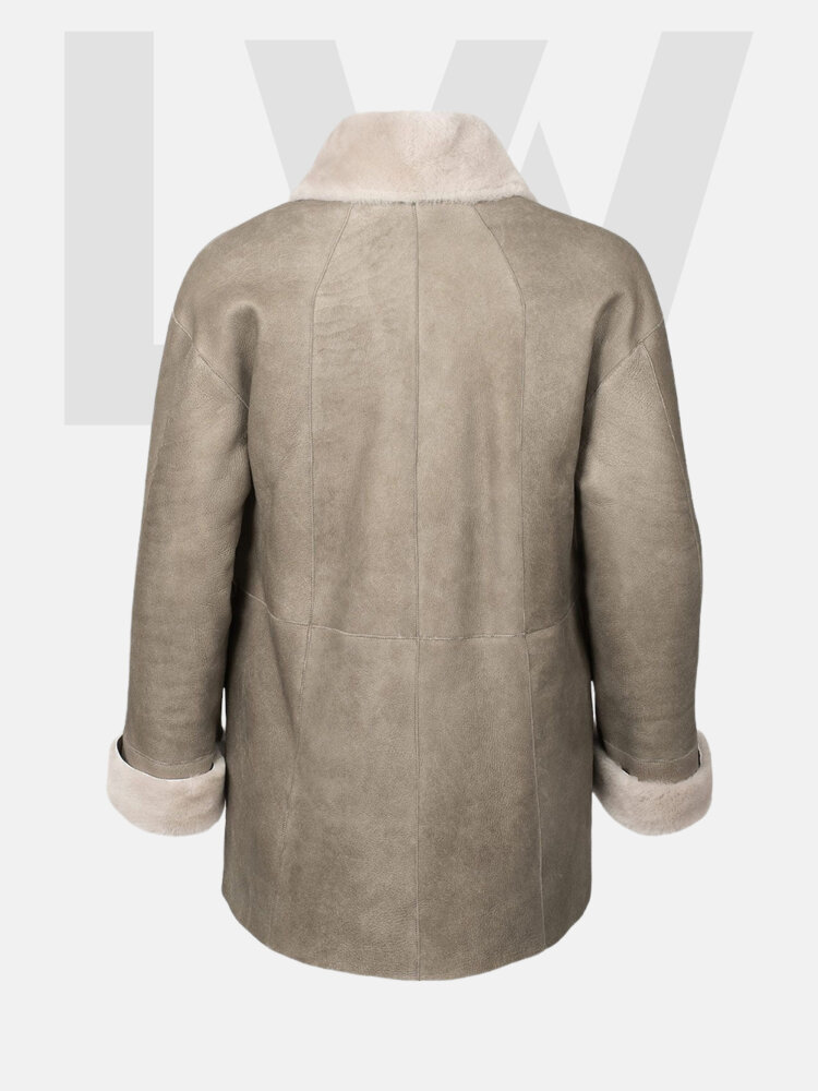 Leathwear Zingel Grey Leather Coat Women's With Fur Back Side