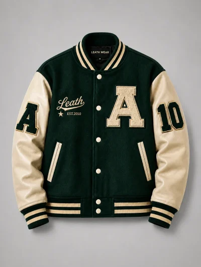 Premium Green Leather Varsity Jacket for Modern Streetwear