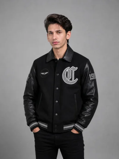 Men’s Black White Varsity Jacket for Classic Streetwear Fashion