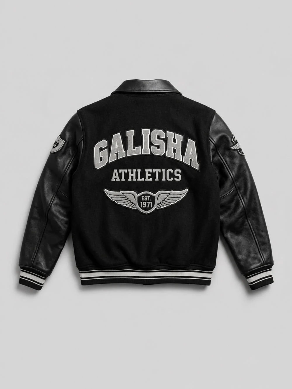 Men’s-Black-Varsity-Style-Jacket-–-Wool-Letterman-Jacket-Retro-Streetwear-back (1) Men’s all black bomber varsity jacket design