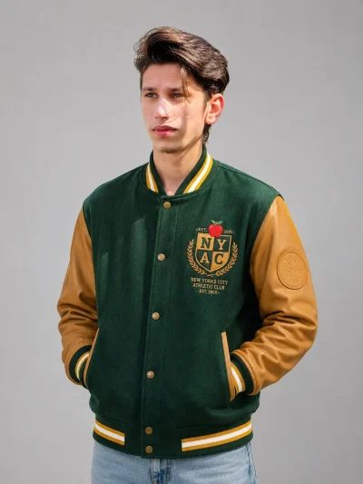 Men’s Green Varsity Jacket with Classic Letterman Style