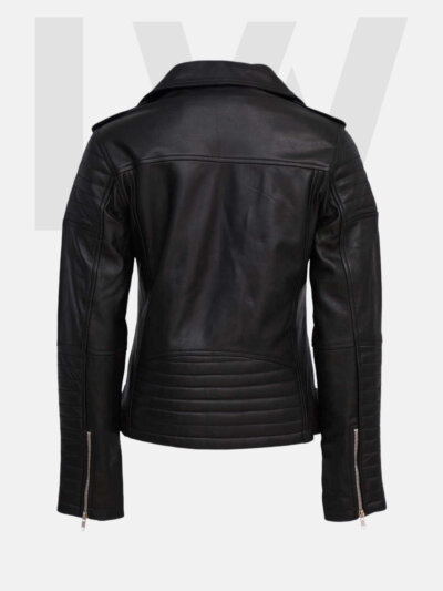Leathwear Adoras Black Quilted Leather Biker Jacket Women Back Side