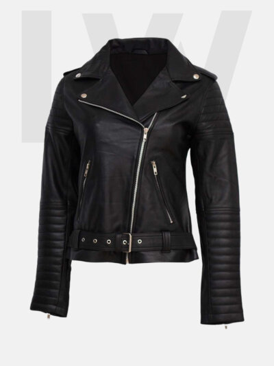 Adoras Black Quilted Leather Biker Jacket Women