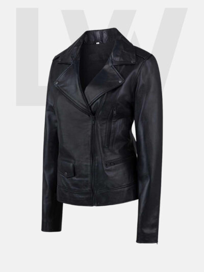 Alfonsino Black Leather Biker Jacket Women
