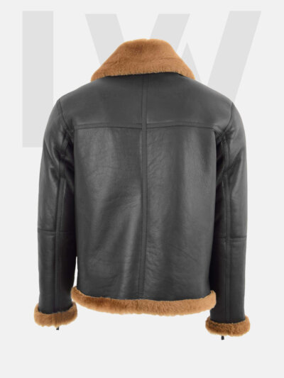 Leathwear Anchovy RAF Black Bomber Jacket Men’s With Ginger Brown Fur Back Side