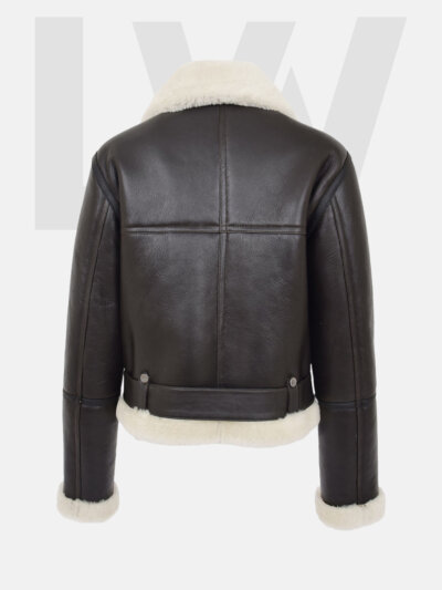 Leathwear Arowana RAF Brown Bomber Jacket Women’s With White Fur Back Side