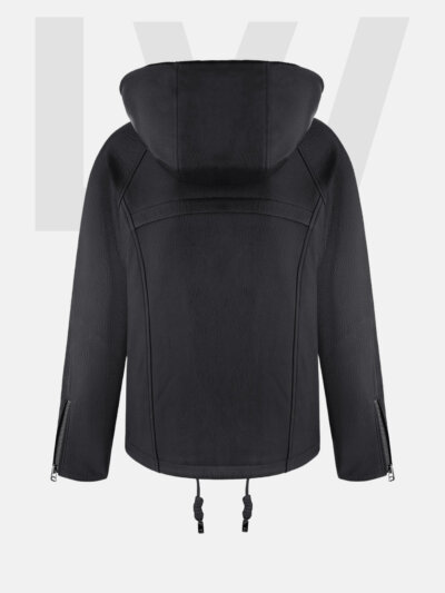 Leathwear Barracuda Women’s Black Hooded Leather Jacket With Fur Back Side
