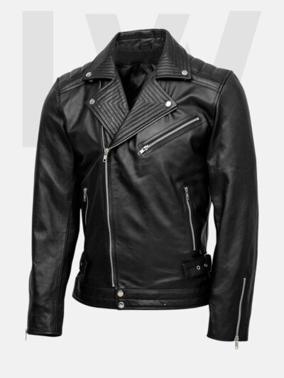 Basslet Black Leather Biker Jacket Men