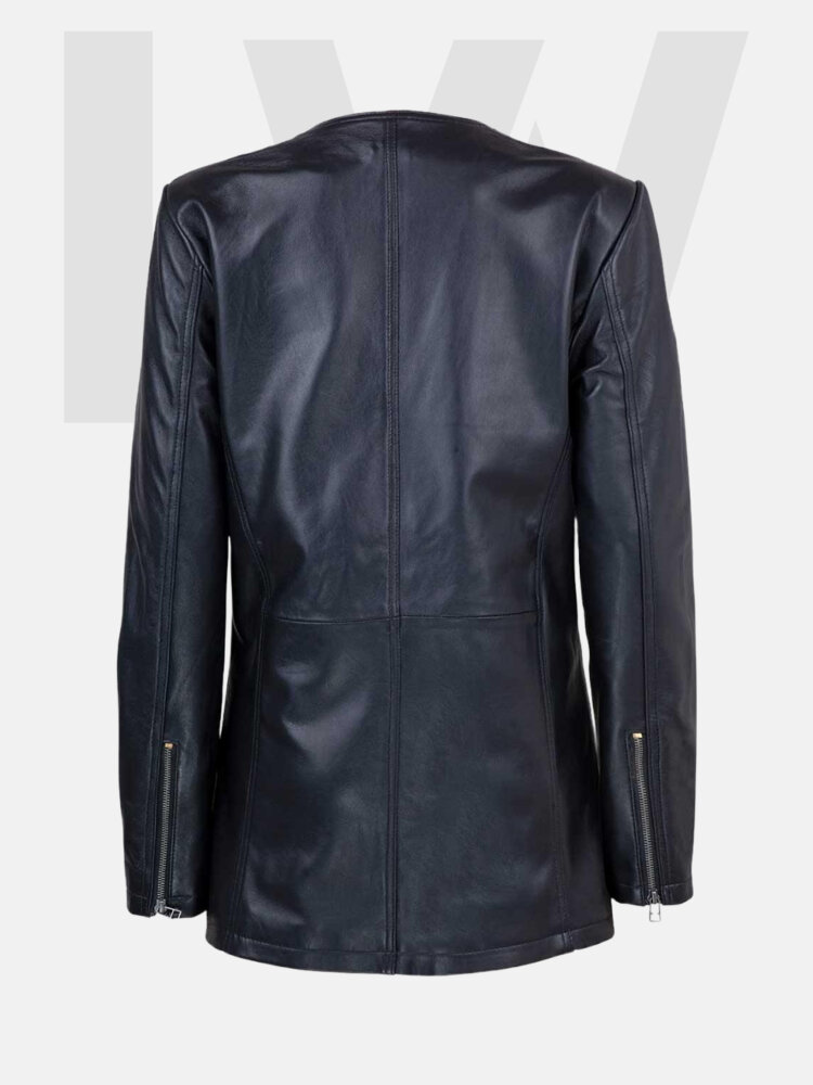 Leathwear Blunt Black Leather Coat Women’s Back Side