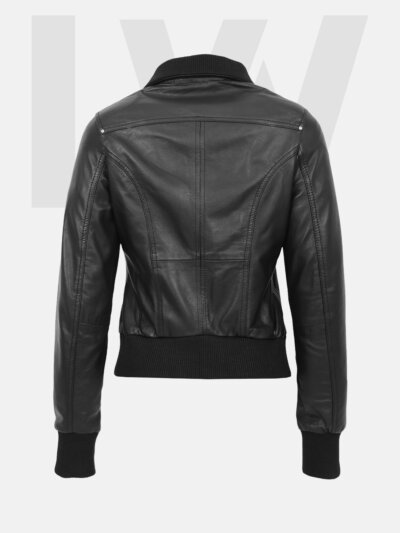 Leathwear Bonito Black Leather Bomber Jacket Women’s Back Side