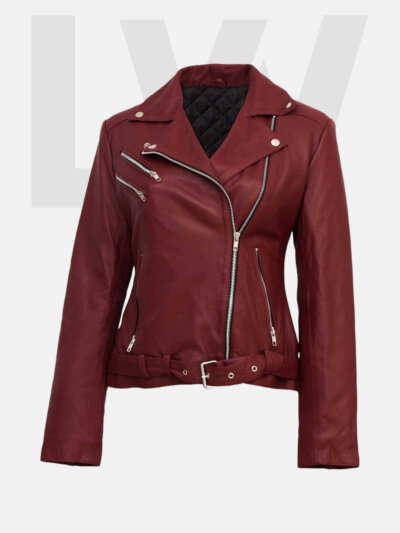 Bramble Red Leather Biker Jacket Women