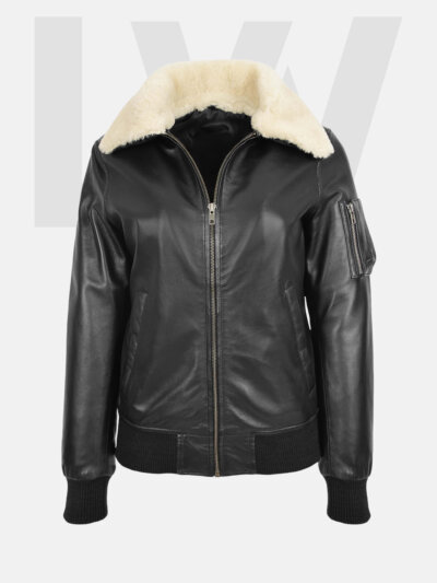 Brook MA-1 Black Leather Bomber Jacket Women’s