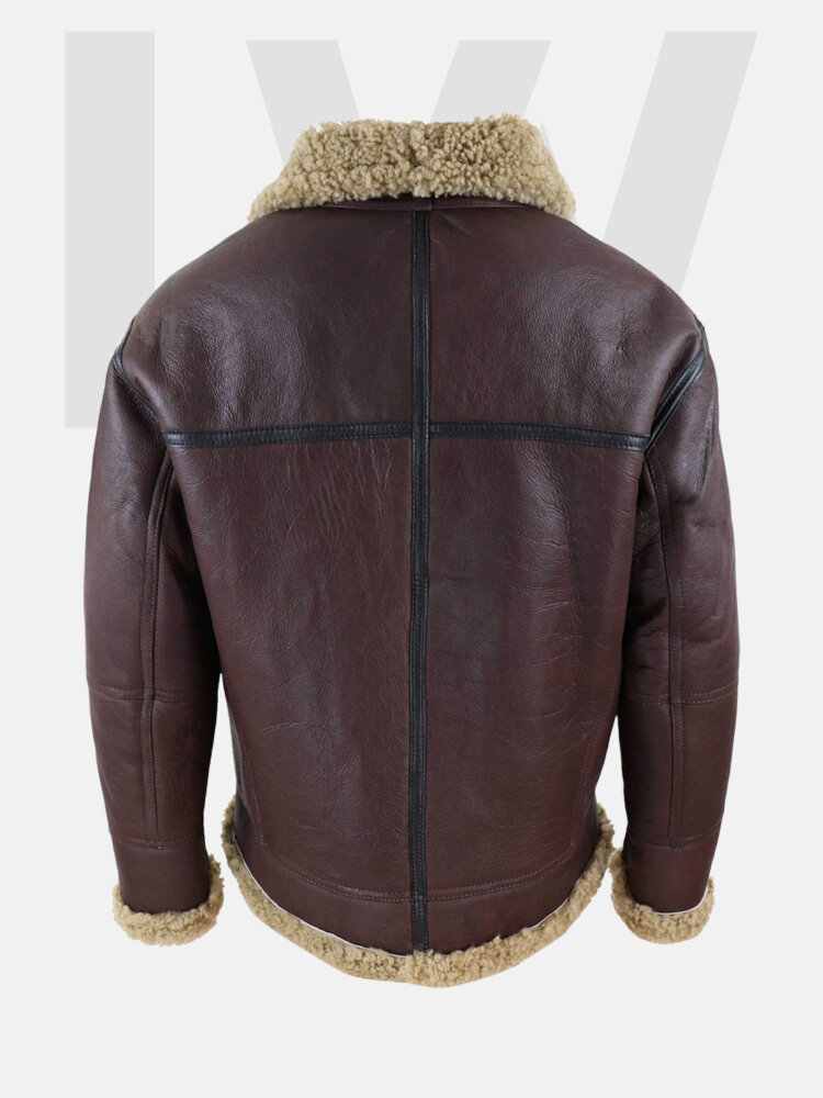 Leathwear Catla B3 Brown Bomber Jacket Men's With Ginger Brown Fur Back Side