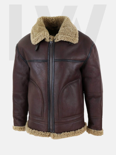 Leathwear Catla B3 Brown Bomber Jacket Men’s With Ginger Brown Fur Front Side