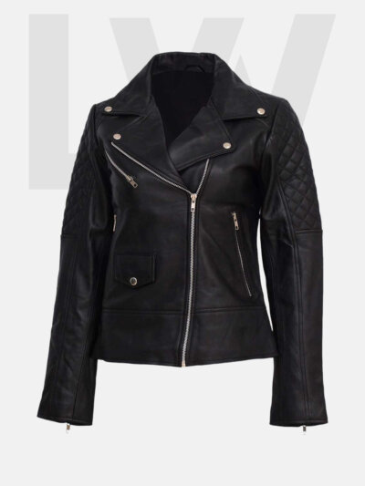 Coley Black Quilted Leather Biker Jacket Women