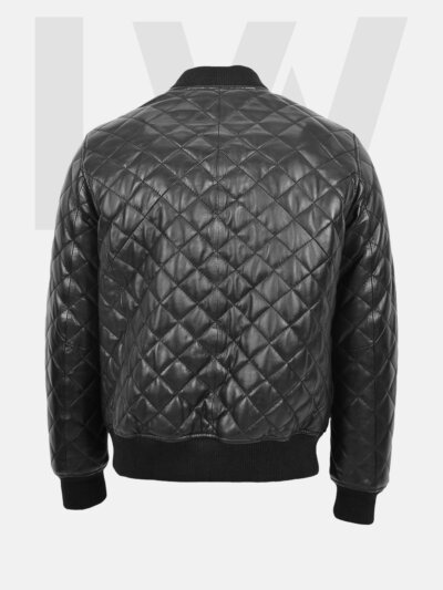 Leathwear Croaker Black Quilted Leather Bomber Jacket Men’s Back Side