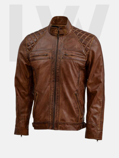 Dab Brown Quilted Leather Biker Jacket Men's