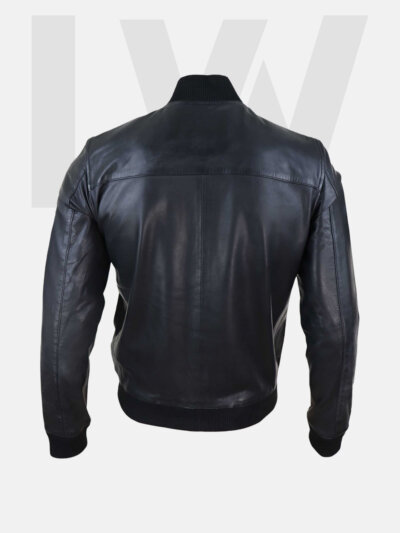 Leathwear Darter Black Leather Bomber Jacket Men’s Back Side