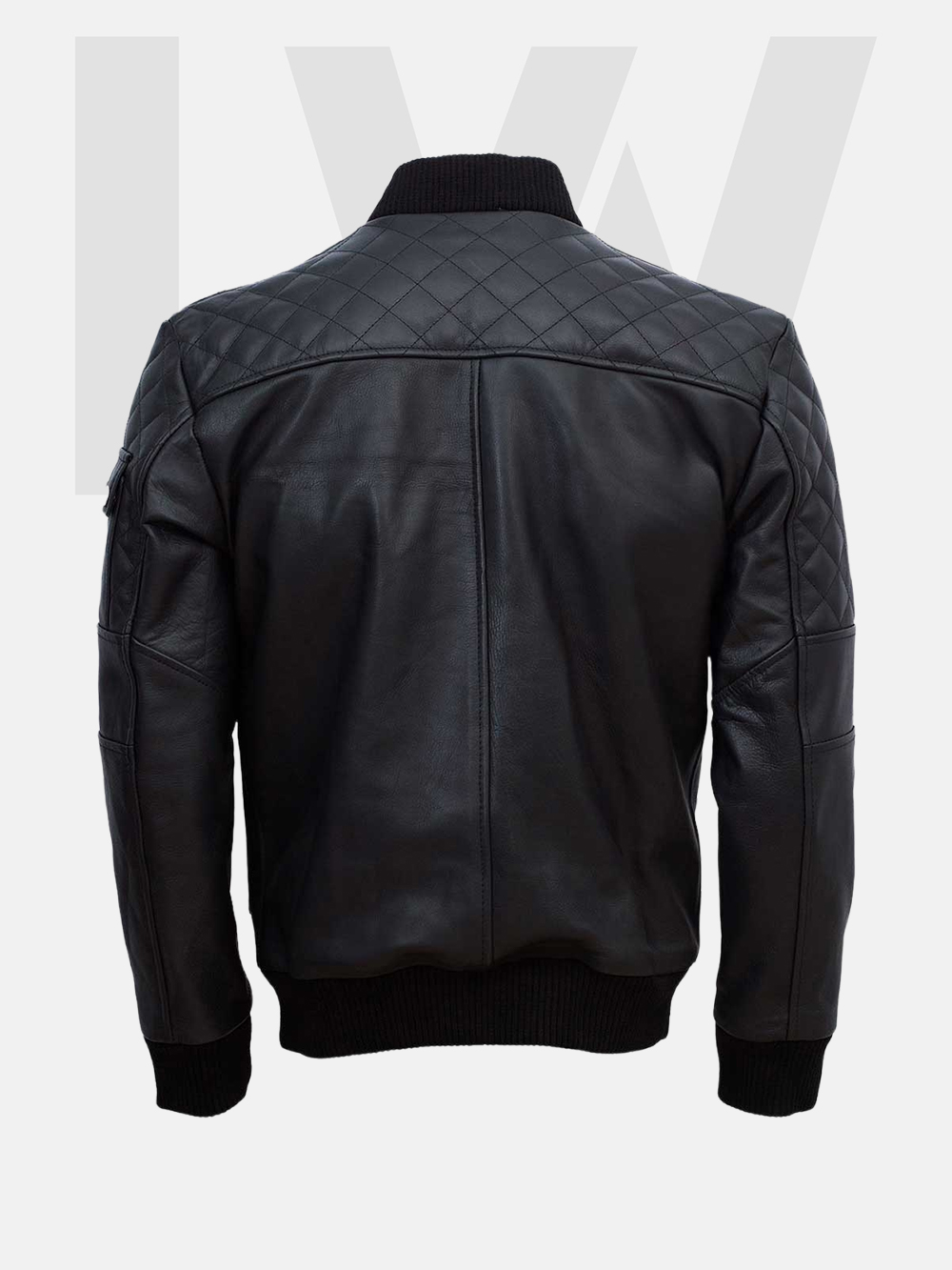 Leathwear Devario Black Leather Bomber Jacket Men's Back Side Leathwear Devario Black Leather Bomber Jacket Men's Back Side