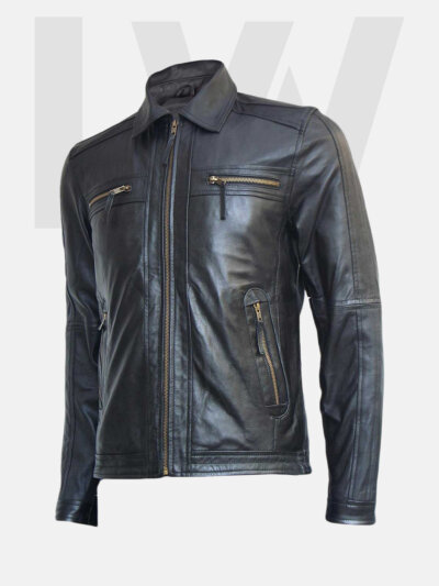 Dorab Black Leather Biker Jacket Men