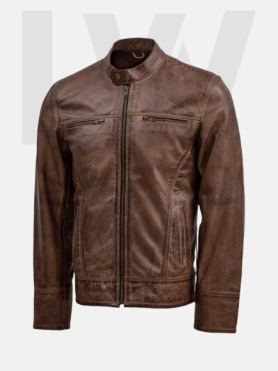 Dusky Distressed Brown Leather Biker Jacket Men