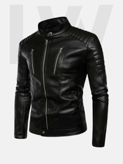 Emperor Black Quilted Leather Biker Jacket Men