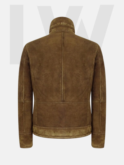 Leathwear Fierasfer Brown Suede Jacket Men With Beige Fur Back Side