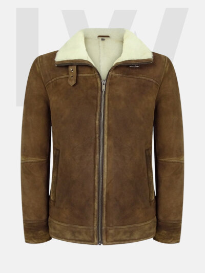Leathwear Fierasfer Brown Suede Jacket Men With Beige Fur Front Side