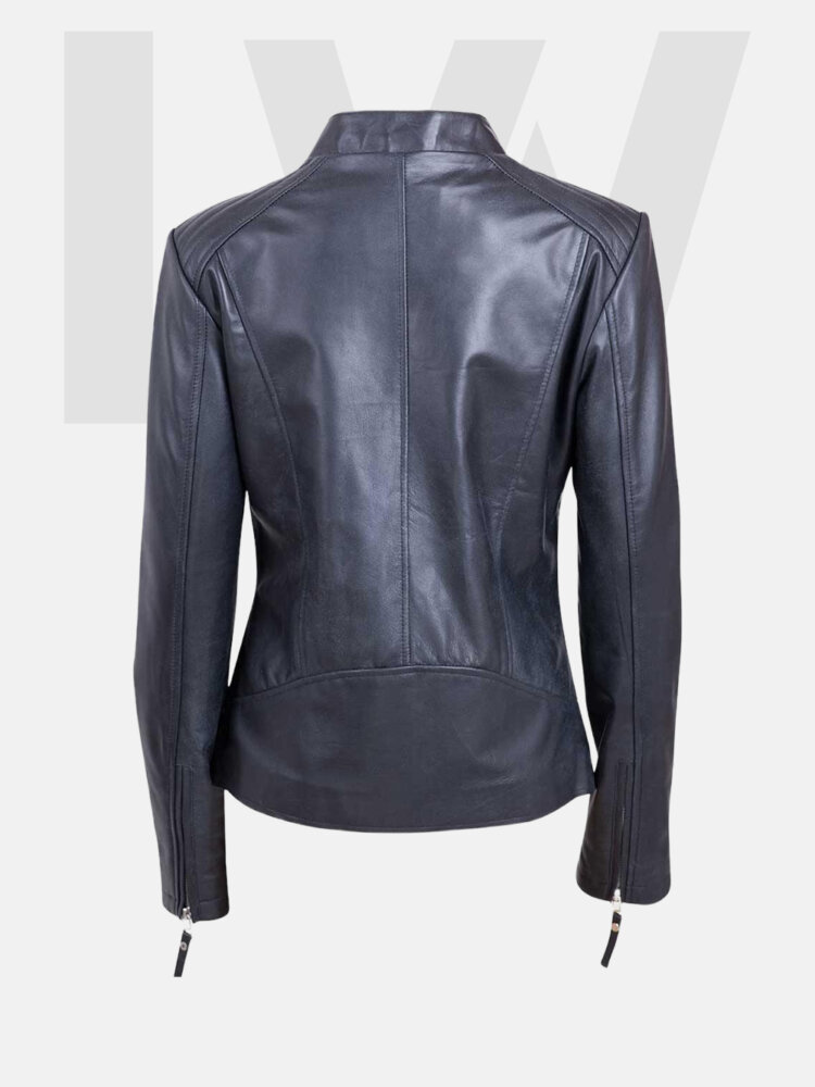 Leathwear Finback Black Leather Biker Jacket Women Back Side