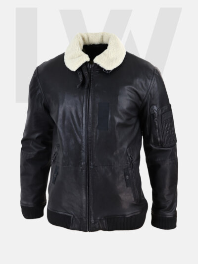 Grunion MA-1 Black Leather Bomber Jacket Men’s