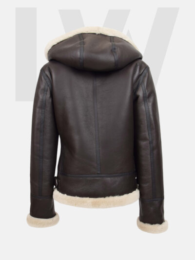 Leathwear Hake B3 Brown Bomber Jacket Women’s With Fur Hood Detachable Back Side