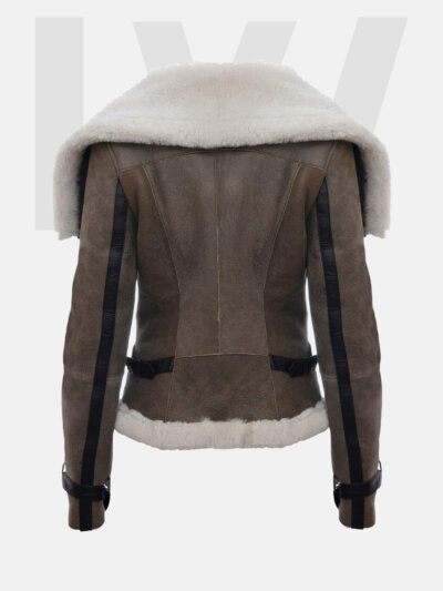 Leathwear Huchen Women’s Brown Leather Jacket With Fur Back Side