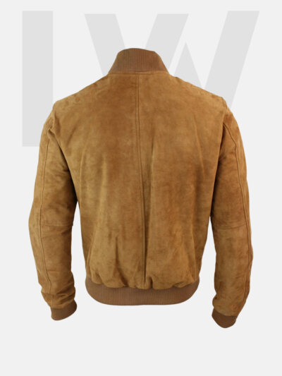 Leathwear Inconnu Brown Suede Leather Bomber Jacket Men’s Back Side