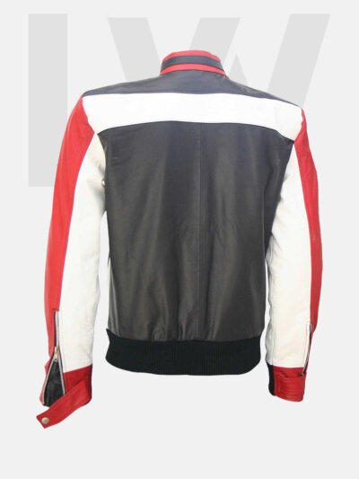 Leathwear Kanyu Red Black White Leather Bomber Jacket Men’s Back Side
