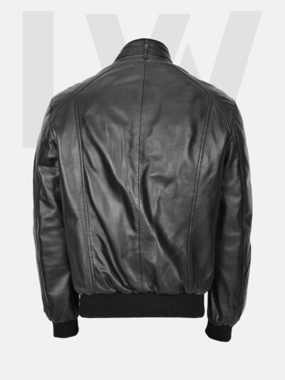 Leathwear Labyrinth Black Leather Bomber Jacket Men’s Back Side